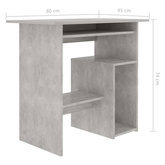 vidaXL Biurko, betonowa szarość, 80x45x74 cm, materiał drewnopochodny