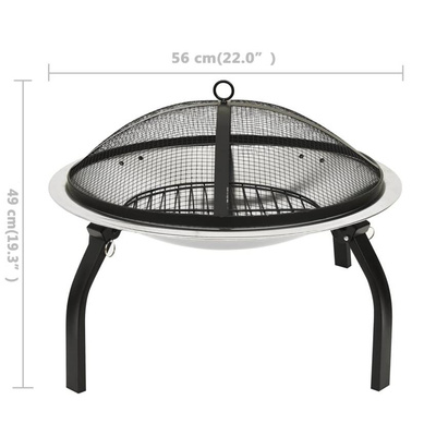 vidaXL Palenisko i grill 2-w-1, z pogrzebaczem, 56x56x49 cm, stal