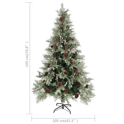 vidaXL Choinka z lampkami i szyszkami, zielono-biała, 195 cm, PVC/PE