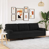 3-osobowa sofa z poduszkami, czarna, 210 cm, obita tkaniną