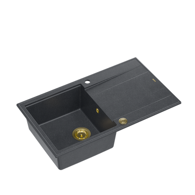 EVAN 111 GraniteQ zlewozmywak z syfonem Push 2 Open 1-komorowy z/o (860x500x210) black diamond / elementy złote