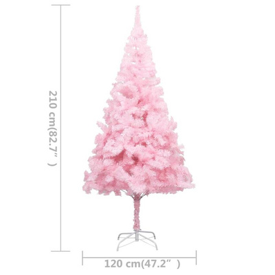Sztuczna choinka z lampkami i bombkami, różowa, 210 cm, PVC vidaXL