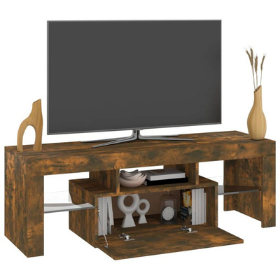 Szafka pod TV z oświetleniem LED, przydymiony dąb, 120x35x40 cm vidaXL