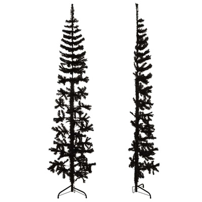 Smukła choinka połówka ze stojakiem, sztuczna, czarna, 240 cm
