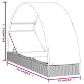 vidaXL Leżak z półokrągłym daszkiem, czarny, 211x57x140 cm, rattan PE