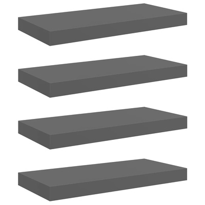 vidaXL Półki ścienne, 4 szt., wysoki połysk, szare, 50x23x3,8 cm, MDF