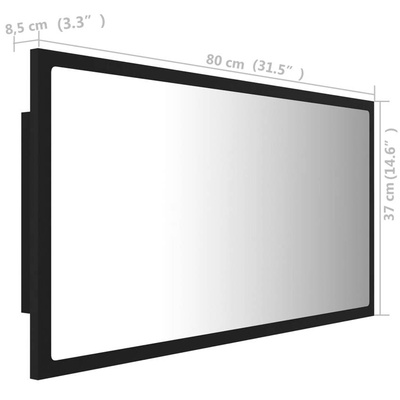 vidaXL Lustro łazienkowe z LED, czarne, 80x8,5x37 cm, akryl