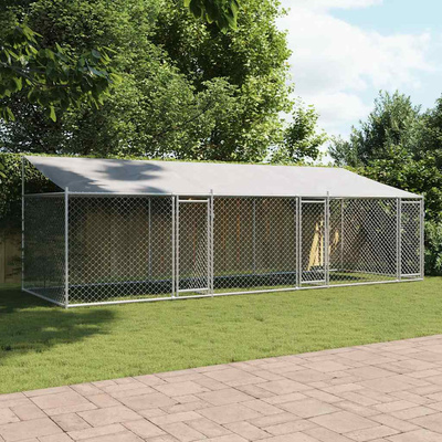 Klatka dla psa, z dachem i drzwiami, szara, 6x2x2 m, stal
