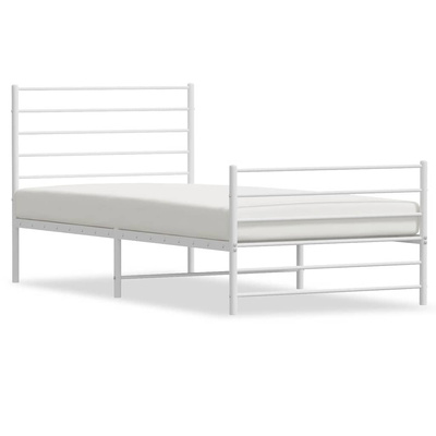 vidaXL Metalowa rama łóżka z wezgłowiem i zanóżkiem, biała, 90x190 cm model standard