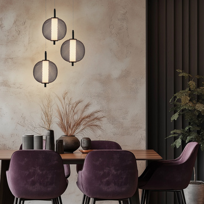Lampa wisząca druciana PUMA z kulistym kloszem 20 cm – designerska lampa do salonu LED 3000K