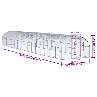 Klatka zewnętrzna dla kurcząt, 3x16x2 m, stal galwanizowana