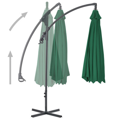 vidaXL Parasol wiszący ze stalowym słupkiem, 300 cm, zielony