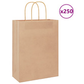 Torby papierowe 250 szt. z uchwytami Brązowe 26x12x35 cm
