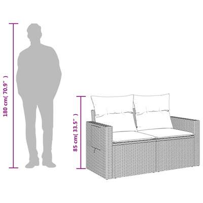 Sofa ogrodowa z poduszkami 2-osobowa brązowa polirattanowa