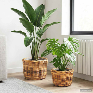 Kosz na rośliny 2 szt. Naturalny Brąz Rattan Kubu