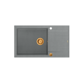 EVAN 136 XL GraniteQ zlewozmywak z syfonem Push To Open 1-komorowy z/o (860x500x210; kom. 420x490) silver stone / elementy miedziane