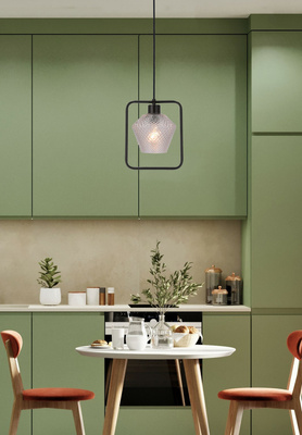 Niko Lampa Wisząca Czarny 1X40W E27 Klosz Bezbarwny Karbowany