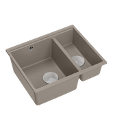 QUADRON | LOGAN 150 | granitowy zlewozmywak kuchenny SOFT TAUPE + STAL | wymiary: 56 x 46 x 22 cm | 1,5-komorowy wpuszczany | podbudowa szafki od: 60 cm