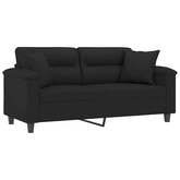 2-osobowa sofa z poduszkami, czarna, 140 cm, mikrofibra