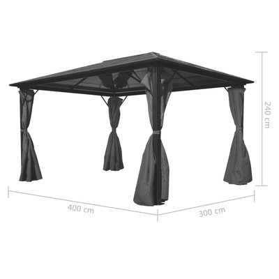 vidaXL Altana ogrodowa z zasłonami, antracytowa, aluminium, 400x300 cm
