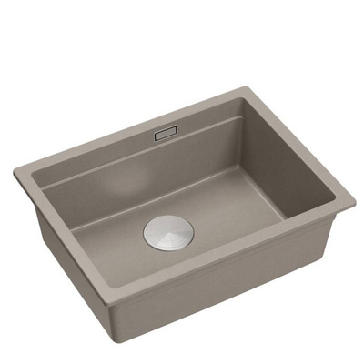 LOGAN 100 GraniteQ zlewozmywak soft taupe 59,5x45,1x21,5 cm 1-komorowy podwieszany z syfonem manualnym stal szlachetna