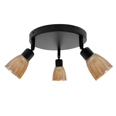 Lampa sufitowa AMCOS czarna 3x40W E14 bursztynowe klosze nowoczesna oprawa sufitowa do salonu sypialni korytarza