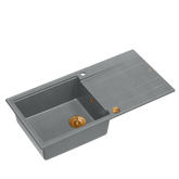 EVAN 146 XL GraniteQ zlewozmywak z syfonem Push 2 Open 1-komorowy z/o (1000x500x210; kom. 420x480) silver stone / elementy miedziane