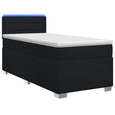 Łóżko Box Spring z materacem i LED Czarny 90 x 200 cm tkanina