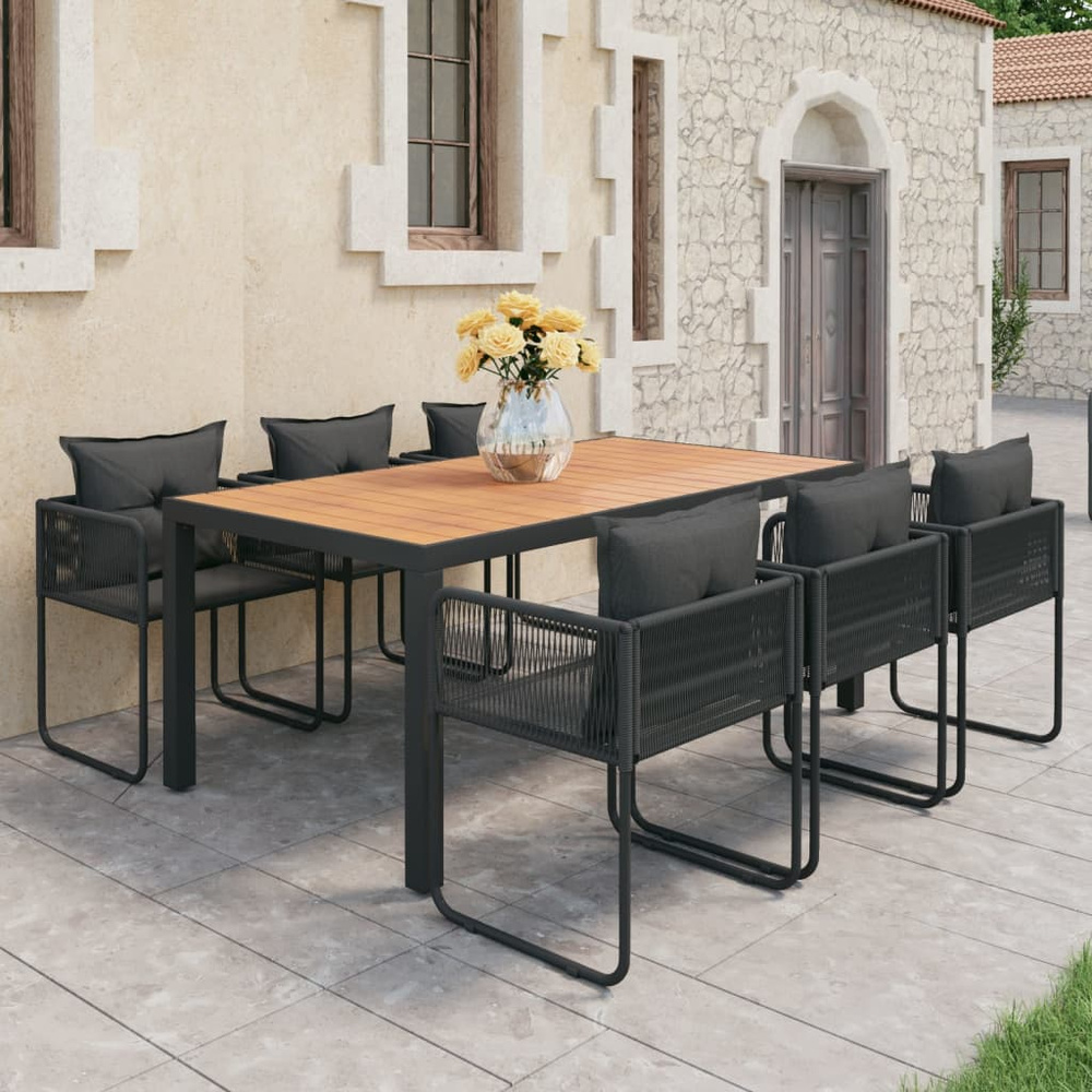 7-częściowy zestaw mebli ogrodowych, rattan PVC, czarno-brązowy