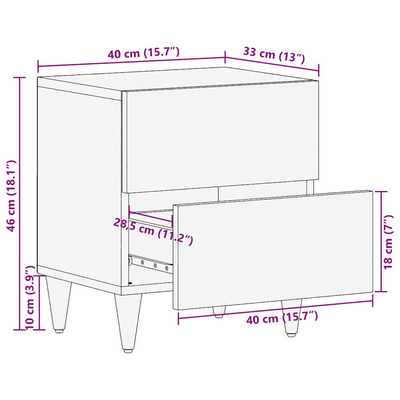 Szafka Nocna 2 szt. Czarny 40 x 33 x 46 cm Drewno z mango