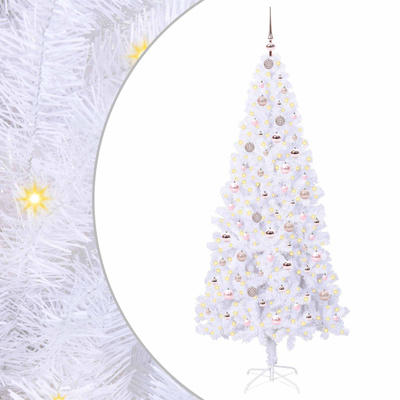 Sztuczna choinka z 300 diodami LED Biały 210 cm PVC i stal