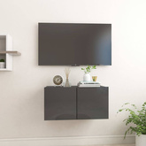 vidaXL Szafka wisząca pod TV, wysoki połysk, szara, 60x30x30 cm
