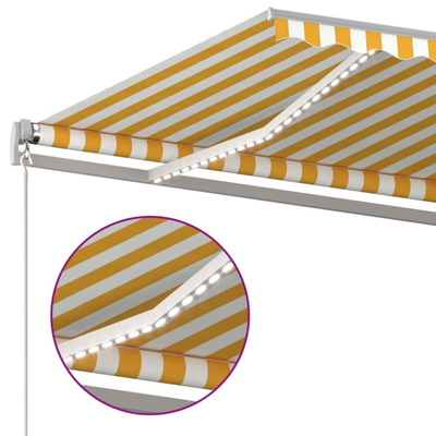 Ręcznie zwijana markiza z LED, 450 x 300 cm, żółto-biała