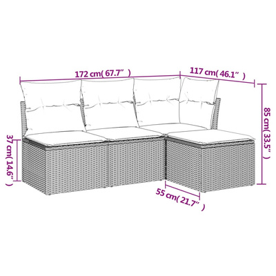 4-cz. zestaw wypoczynkowy do ogrodu, poduszki, szary, rattan PE model standard