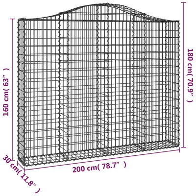 Kosze gabionowe, 2 szt, 200x30x160/180 cm, galwanizowane żelazo