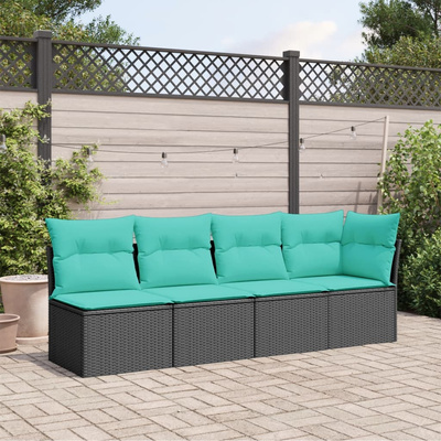Sofa ogrodowa z poduszkami, 4-osobowa, czarna, polirattan