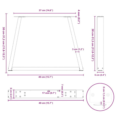 Nogi do stolika kawowego w kształcie litery V 2 szt. Antracyt 40x(30-31,3) cm Stal