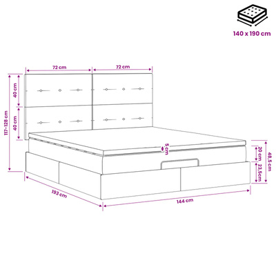 Łóżko z pojemnikiem i materacem LED Czarny 140 x 190 cm tkanina
