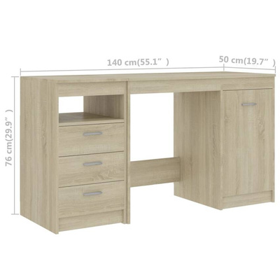vidaXL Biurko, dąb sonoma, 140x50x76 cm, materiał drewnopochodny