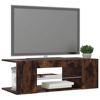 vidaXL Szafka pod TV z oświetleniem LED, przydymiony dąb, 90x39x30 cm