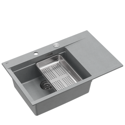 JOSH 111 GraniteQ zlewozmywak 1-komorowy z/o (780x500x215) silver stone  + syfon push 2 open + deska + wkładka/ elementy stalowe
