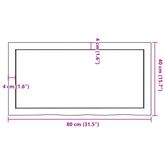 Półka, 80x40x(2-4) cm, surowe lite drewno dębowe