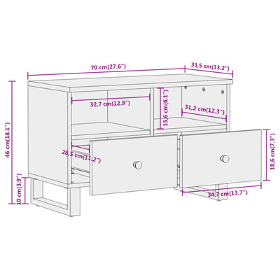 vidaXL Szafka pod TV, brązowo-czarna 70x33,5x46 cm, lite drewno mango