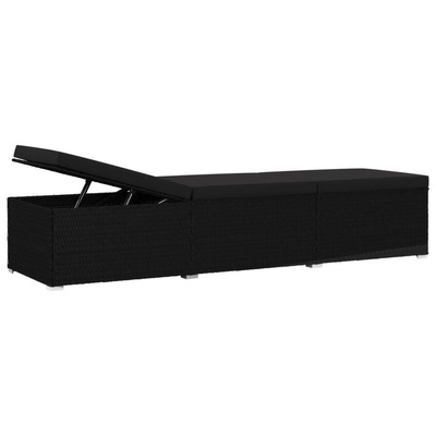 vidaXL Leżak ogrodowy z poduszką, polirattan, czarny