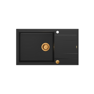 EVAN 136 XL GraniteQ zlewozmywak z syfonem Push To Open 1-komorowy z/o (860x500x210; kom. 420x490) pure carbon / elementy miedziane