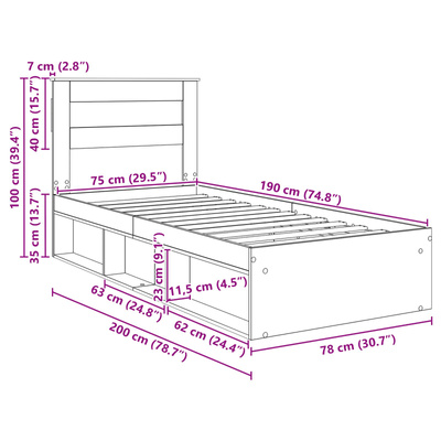 Ramka łóżka Gładki Biały 75 x 190 cm Lite drewno sosnowe