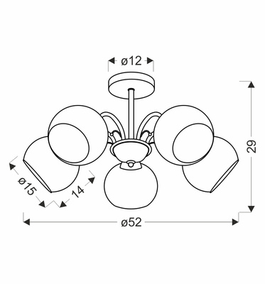 Lampa wisząca Pascal z kloszami szklana pięcioramienna patynowa E27