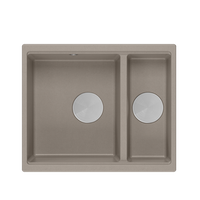QUADRON | LOGAN 150 | granitowy zlewozmywak kuchenny SOFT TAUPE + STAL | wymiary: 56 x 46 x 22 cm | 1,5-komorowy wpuszczany | podbudowa szafki od: 60 cm