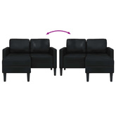 Sofa 2-osobowa z szezlongiem w kształcie litery L, czarna, 125 cm, skóra ekologiczna