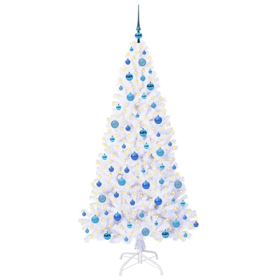 Sztuczna choinka z 300 diodami LED Biały 180 cm PVC i stal
